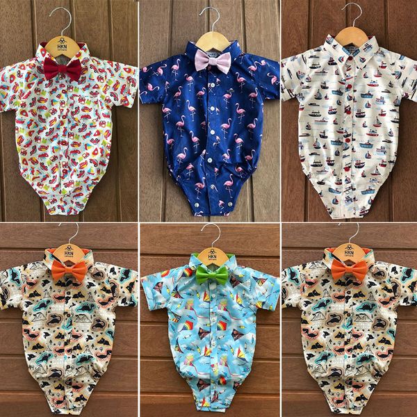 

мода малышей infant baby boy джентльмен одежда динозавр flamingo с коротким рукавом лук bodysuit комбинезон костюм костюм одежда, White