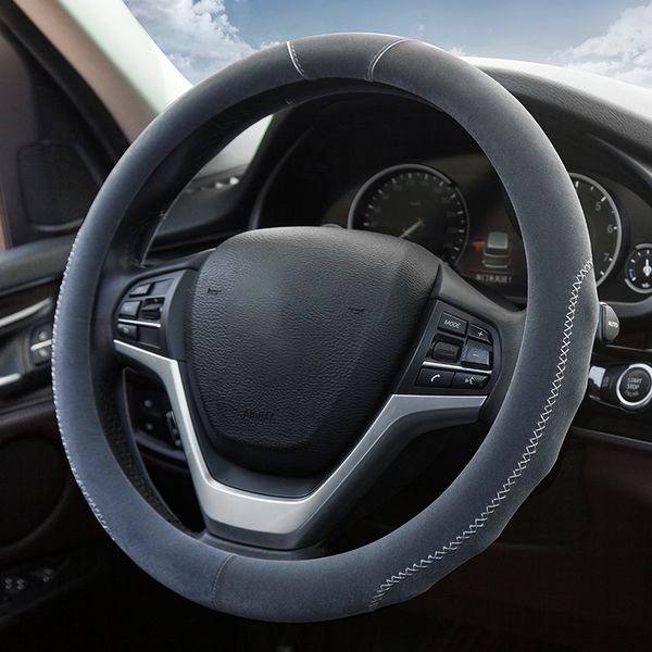 

new plush auto steering wheel cover flocking embroidery thread handlebar set winter 15 inch round steering cover