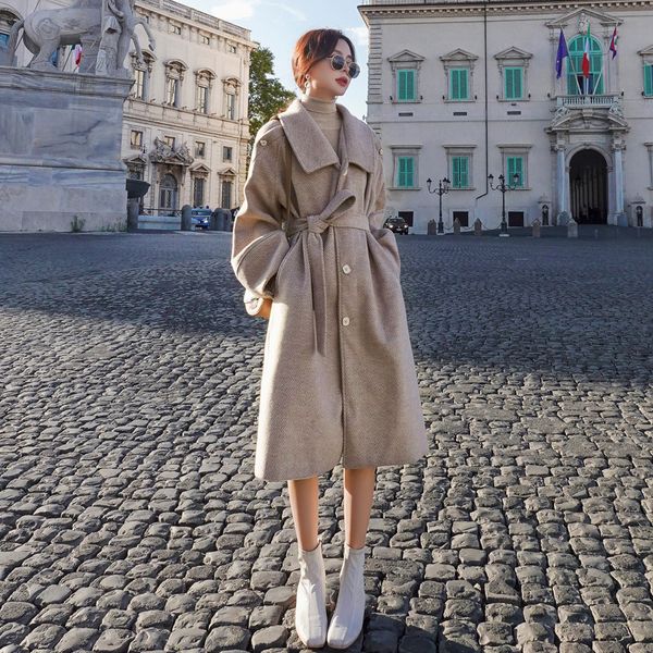 

women's wool & blends 2021 autumn winter leisure women coat temperament female jacket slim solid ladies outwear cost-effective elegant, Black