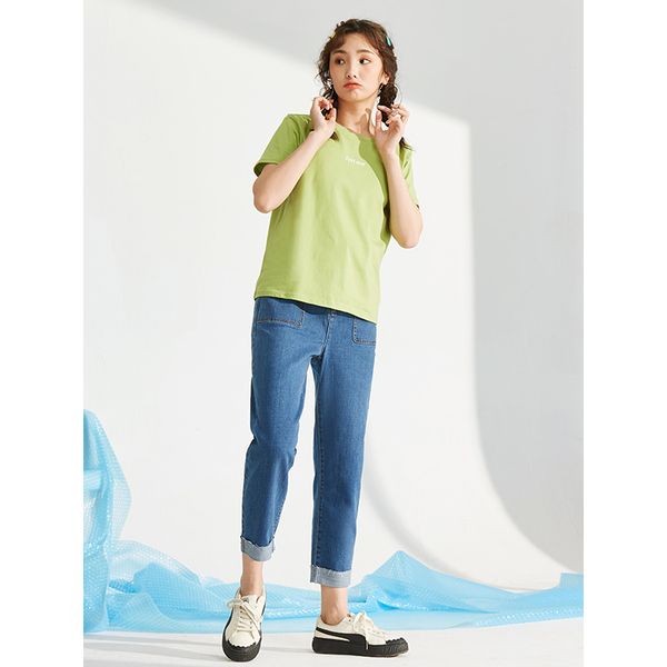 

r493226030 a21 autumn and winter new 2019 women's pants women's high waist jeans slim slim little feet pants students, Blue