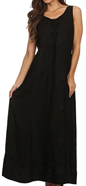 

sakkas stella long tank adjustable caftan corset dress with embroidery, Black;gray
