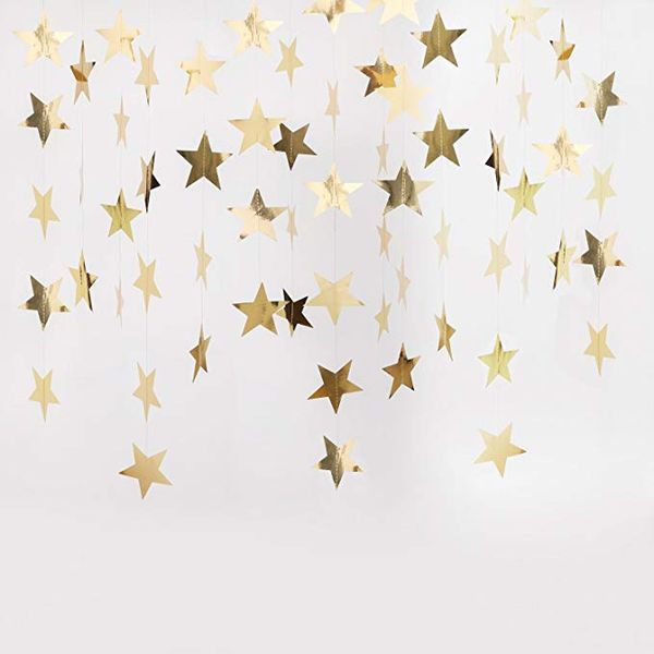 Gold Star Garland bandeira Detalhes no Estrela de papel Garland Estrela de suspensão Garland para Engagement ou Wedding Party decorações do Natal de aniversário