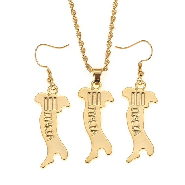 

stainless steel gold color map of italy pendant necklace with earring italian jewelry set, Silver