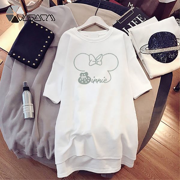 

women designer t shirts long style tees shirt cartoon printed brand dress shirt summer luxury breathable dresses, White