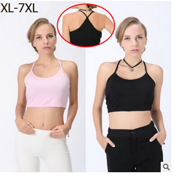 

2pcs/lot summer women spaghetti strap tank crop strap cross halter modal vest camis plus size xl- 5xl 6xl 7xl, White