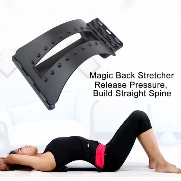 

back massage magic stretcher fitness equipment stretch relax mate stretcher lumbar support spine pain relief chiropractic, Black;gray