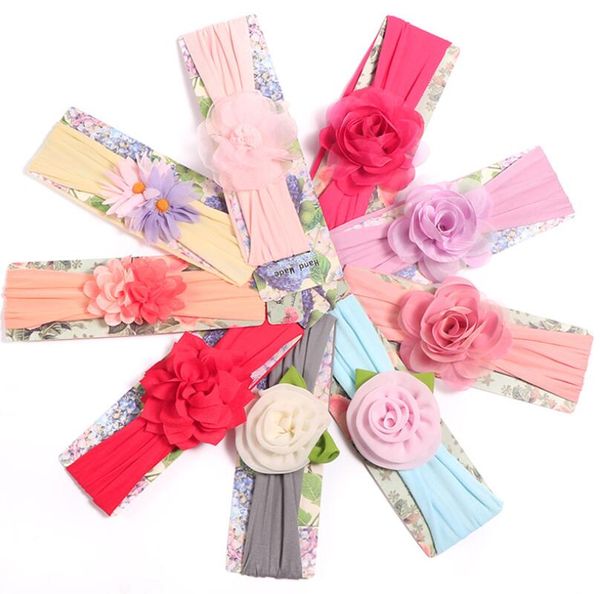 

baby girls floral headbands nylon flowers crown hair bow elastic bands newborn infant toddlers kids ing, Slivery;white