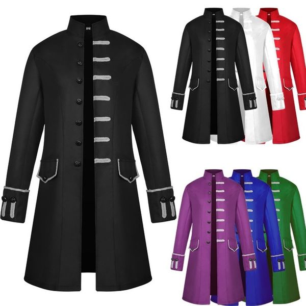 

spring men trench coat steampunk jacket medieval costume long sleeve gothic brocade jacket vintage stand collar men jackets red, Black;brown