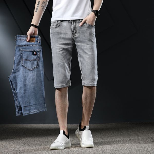 

summer new denim shorts men's plus size 40 size classic casual shorts men's cotton high-quality straight business denim, Blue