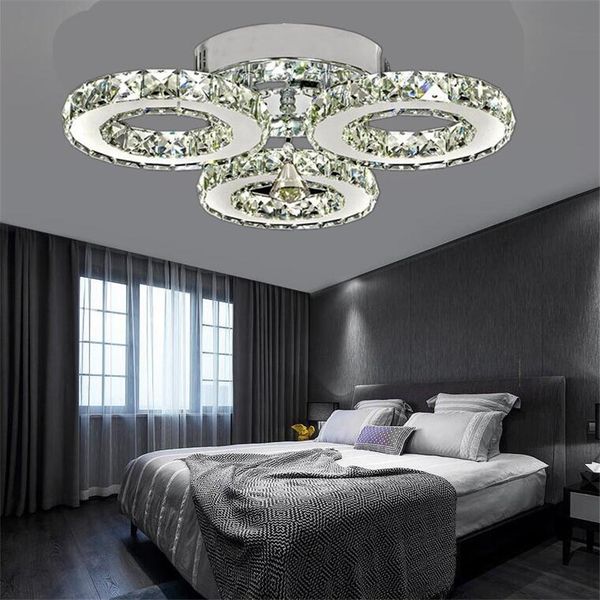 

modern k9 crystal led ceiling lights stainless steel 3 rings lusters plafond for kitchen dinning room luminaire light fixtures