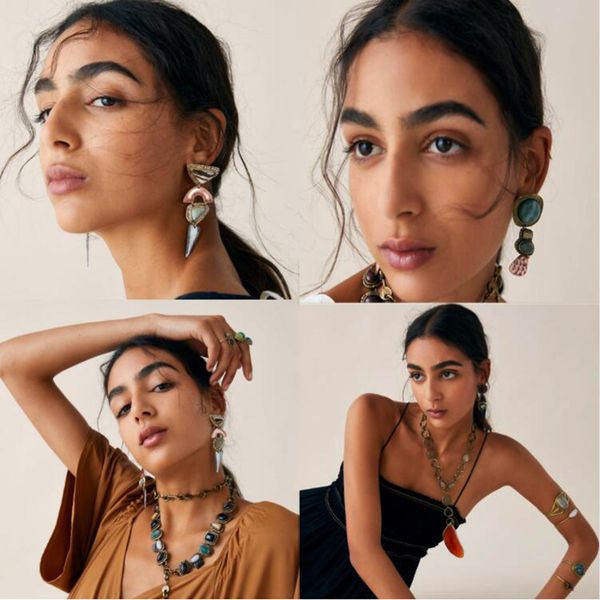 

ppg&pgg natual stones beads dangle earrrings for women ethnic vintage rhinestone beads hanging drop statement earring jewelry, Silver