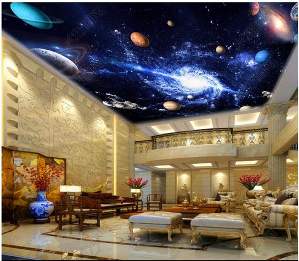 Custom Large 3d Ceiling Photo Wall Paper Blue Cosmic Space Nebula 3d Living Room Bedroom Space Ceiling Mural Wallpaper For Walls 3d Black Wallpaper