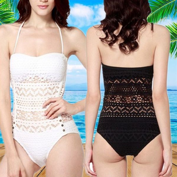 

woven one-piece female bikini neck-hanging one-piece swimsuit pure color naked back spring bikini swimsuit female, White;black