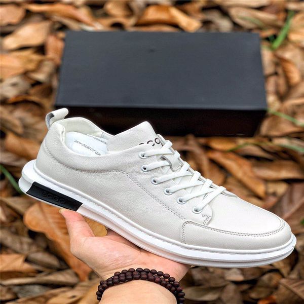 

designer luxury men's casual shoes walking travel white soft casual leather round head university students white men's shoes 40-45, Black