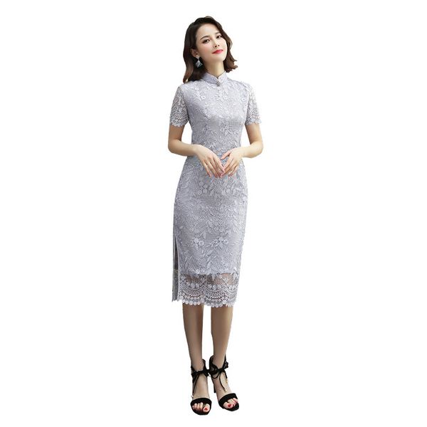 

chinese traitional style women lace embroidery qipao elegant slim evening dress rayon short sleeve stage show cheongsam -3xl, Red