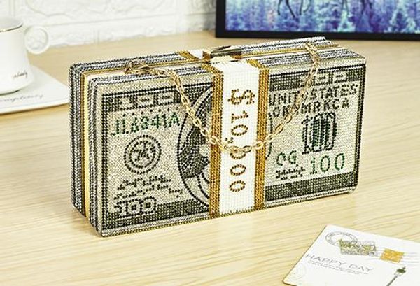 

2020 stack of cash crystals women money clutch bags diamond wedding dinner purses and handbags luxury women designer bags