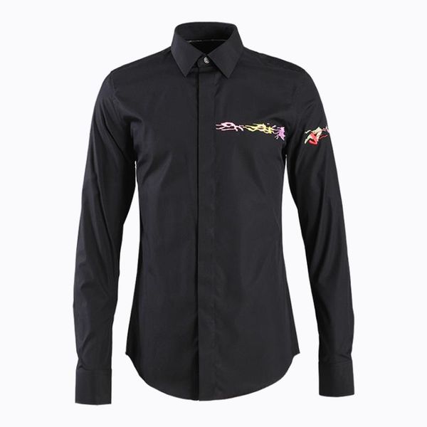 

cloth colored ink embroidery men shirt long sleeve men's wear brand shirt male, White;black