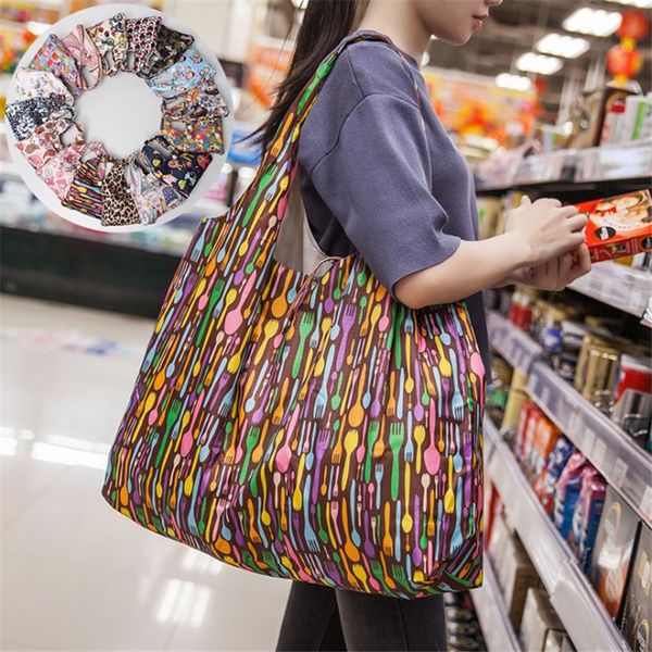 

waterproof pocket square shopping bag eco-friendly folding reusable portable shoulder handbag polyester for travel grocery bags