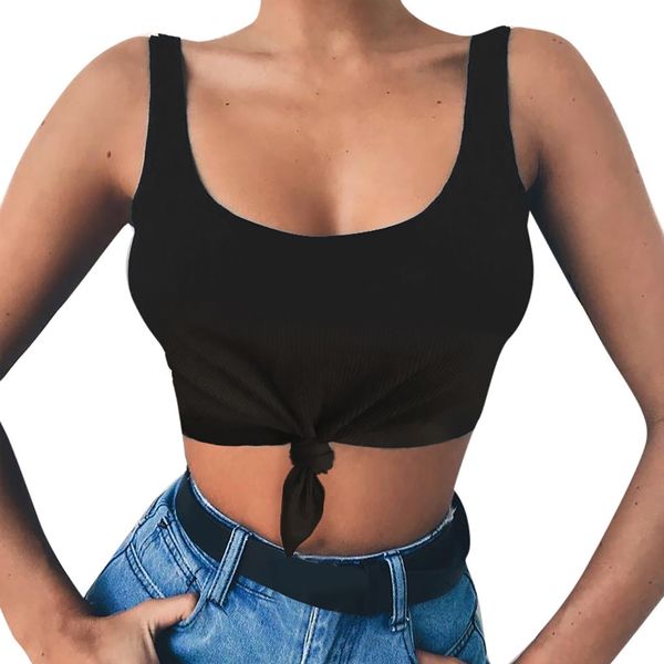 

crop top tank tops summer sexy женский женщины без рукавов мода короткие o шеи твердые бинты knotted жилет 3.26, White