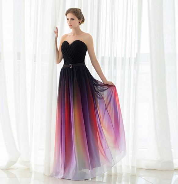 Nuovi abiti da ballo da sera Elie Saab Cintura senza schienale Colore sfumato Chiffon nero Abiti da cerimonia per occasioni formali Foto reali Plus Size Sexy DH4249