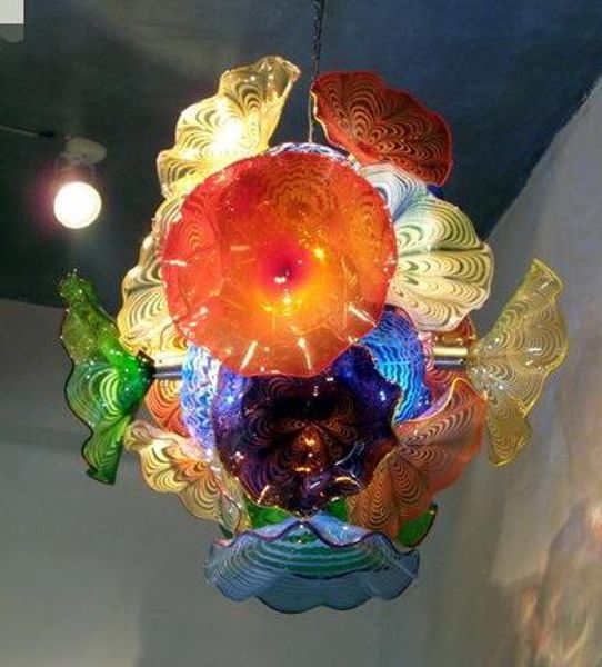 

luxury flower chandelier light style murano glass plates pendant lamps multi-color led blown glass chandelier lighting