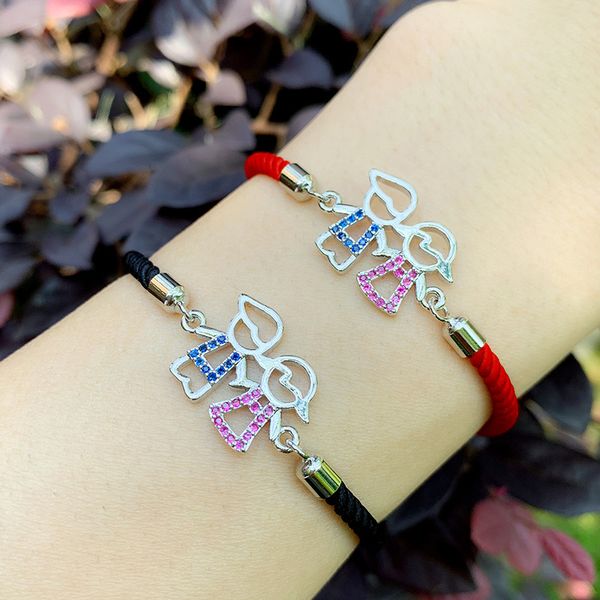 

zhongvi red rope friendship bracelets for women couple charm bracelet for boy and girl cubic zirconia women jewelry gifts, Black