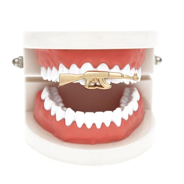 

hip hop handgun grillz real gold plated golden silver rose gold gun black dental grills cool rappers body jewelry