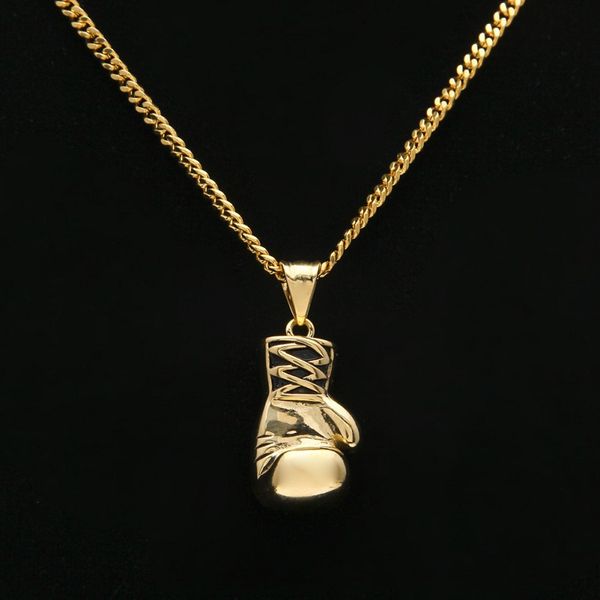 

mens hip hop necklace jewelry stainless steel boxing gloves pendant necklace with 60cm gold cuban chain, Silver