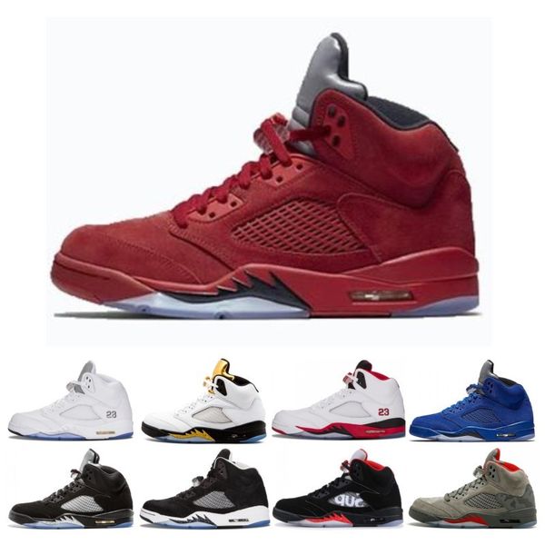 

Designer Mens 5 5s Basketball Shoes International Flight Blue Suede Olympic OG Metallic Black White Cement Fire Red Sport Sneaker Size 41-47