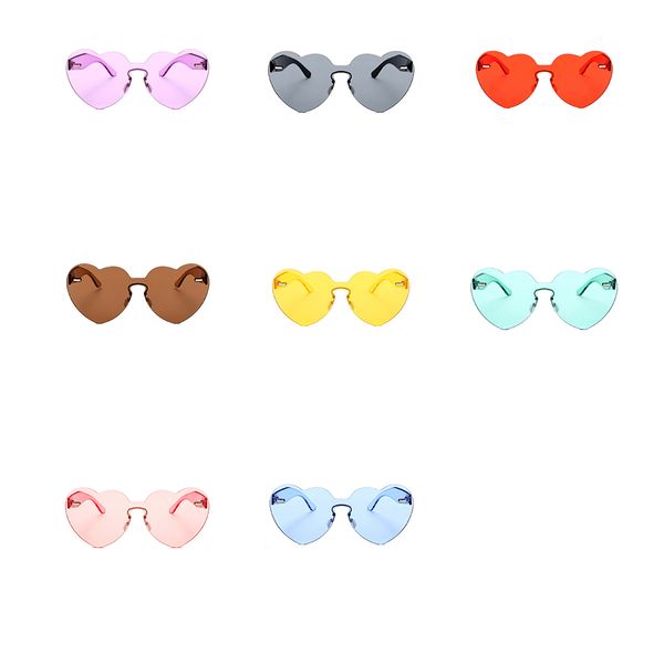 

women heart shape sunglasses frameless transparent candy color sun glasses uv400 daily eyewear, White;black