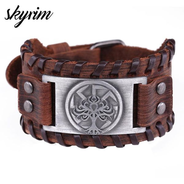 

skyrim viking slavic kolovrat world tree bracelet for men tree of life yggdrasil sun wheel pagan amulet jewelry punk neo-gothic, Black