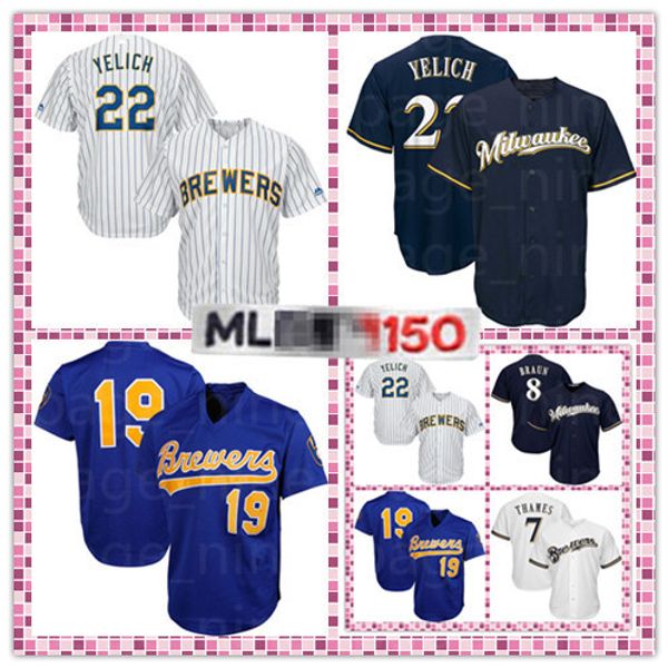 

Men's Milwaukee Christian Yelich 22 Christian Yelich 7 Eric Thames 8 Ryan Braun 19 Robin Yount Brewers Cool Base Player Jersey