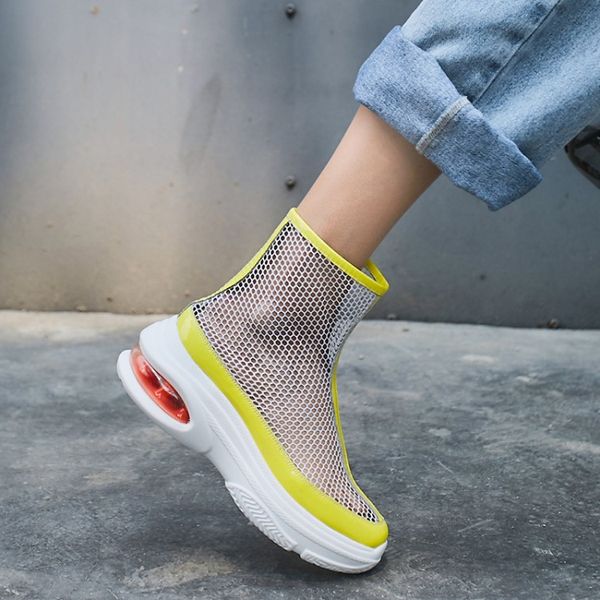 

fashion women platform mesh boots summer breathable short ankle boots yellow casual sport shoes tenis femininos botas mujer, Black
