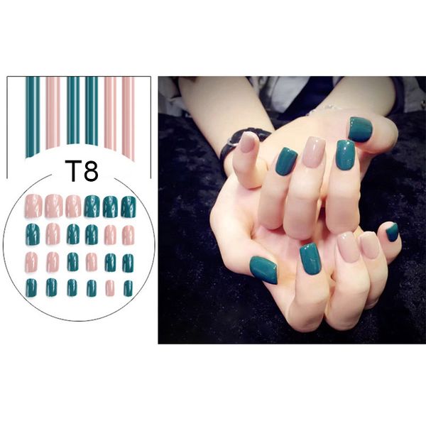 

24pcs fake nail tips diy false nails manicure decoration decals for women ladies bv789, Black