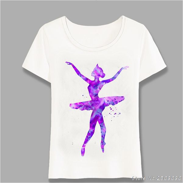 

summer women t-shirt colorful ballet dancer art painting t-shirt maiden casual female novelty tee cute girl shirts harajuku, White