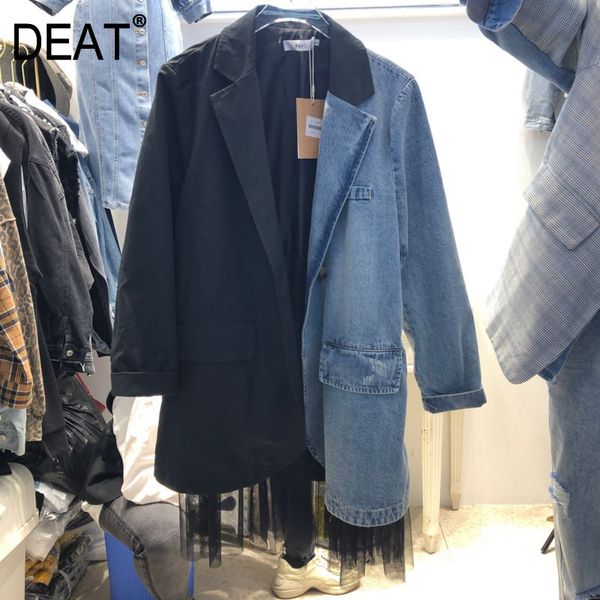 

deat 2019 new spring and summer fashion women clothes season denim patchwork turn-down collar full sleeves mesh jacket wf71801l, White;black