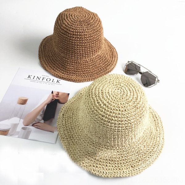 

2019 women's straw straw knitted hand hook hollow foldable beach hat curling sun hat, Blue;gray