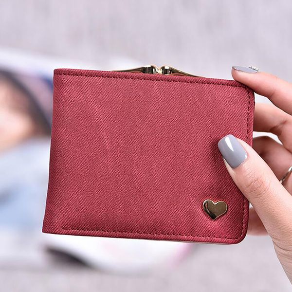 

new women solid small wallets ladies leather heart purse short arrival femal coin bag women's hasp card money simple wallet, Red;black