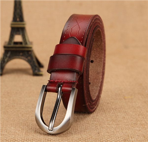 

2019 latest belt womens alloy needle buckle leather fashionable black red brown versatile belt, Black;brown
