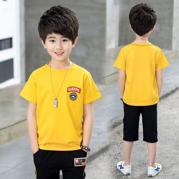 

2019 летние мальчики одежда спортивный костюм набор мода повседневная с коротким рукавом o-образным вырезом детская одежда набор 2 шт. футбо, White