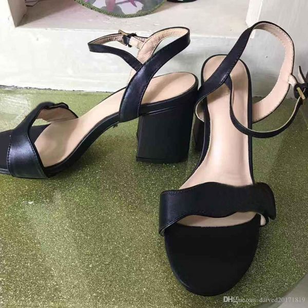 

europclassic branded women leather 10cm high heel sandal designer lady letter print leather ankle strap rubber sole sandal, Black