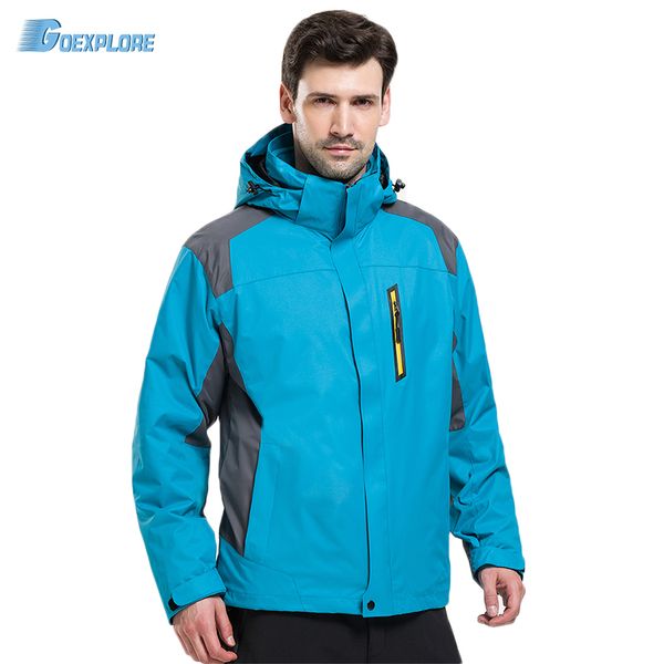 

goexplore hiking jacket thicken waterproof warm climbing windbreaker mountain clothes ski winter outdoor jacket for men, Blue;black
