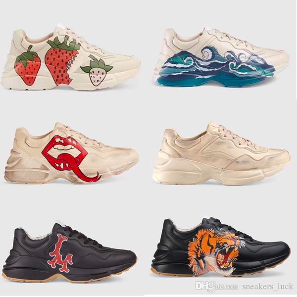 

mens rhyton vintage triple s sneaker with strawberry red mouth tiger web print women designer shoes luxury vintage trainer men sneakers, White;red