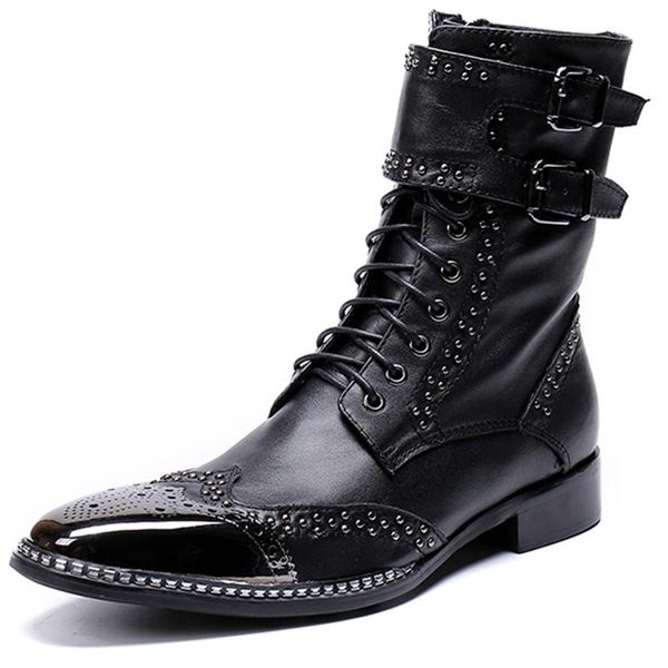 

мужская мода martin полусапожки cowboy knight western мотоцикл полный зерна кожа повседневный британский пинетки ручной работы rivet perform, Black