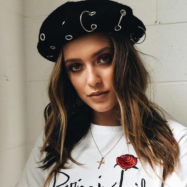 

fashion women autumn winter wool beret hat painter cap hoop ring punk berets hat casual female streetwear beanie french style, Blue;gray