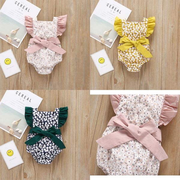 

baby romper summer bowknot baby girls romper suits kids ins flower flying sleeve triangle rompers newborn baby girl clothes dhl fj100, Blue