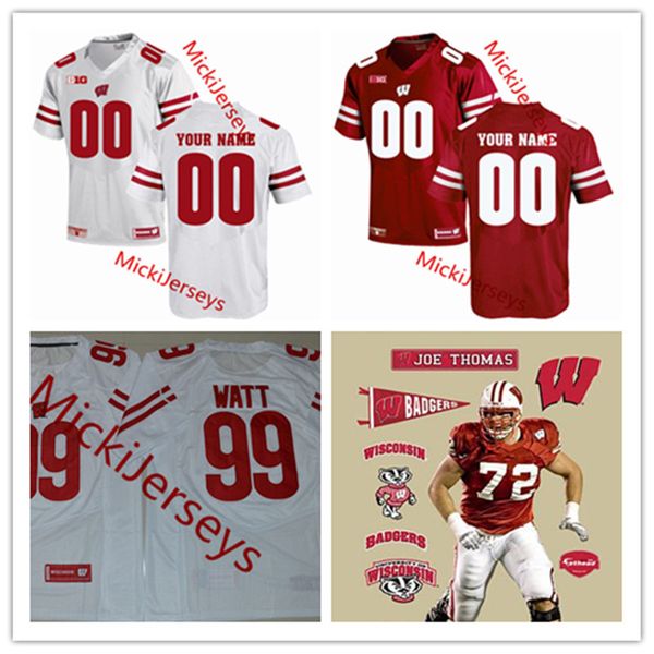 

Mens Custom Wisconsin Badgers Football Jersey Stitched Joe Thomas Tim Krumrie Ron Dayne Pat Richter Pat Harder Elroy Hirsch Wisconsin Jersey