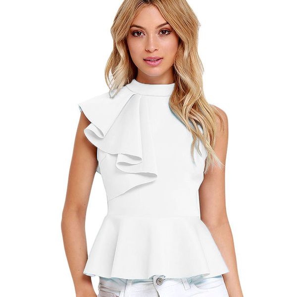 

2017 fashion summer ruffle sleeveless shirt women vintage white office blouse female work plus size women blouses blusas