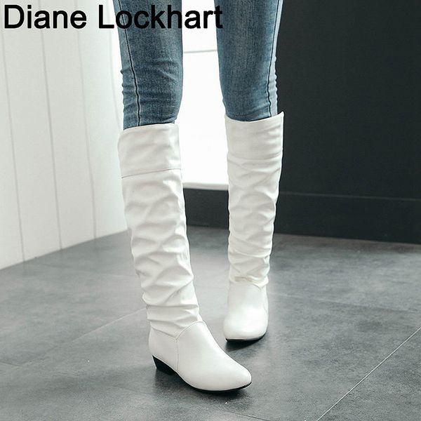 

large size 2019 new arrive knee high women boots black white brown flat heels half boots spring autumn shoes woman zapatos mujer