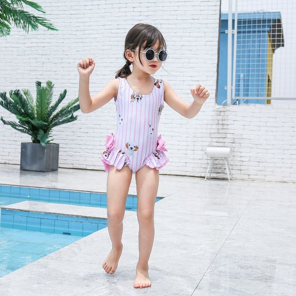 

korean children's swimwear 2020 new children's lovely baby printed one-piece spring suit large ruffle edge swimwear yz20021, Black